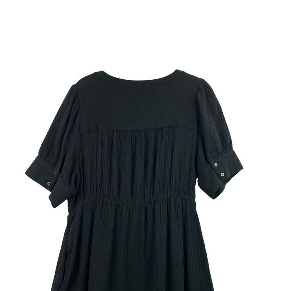 Madewell‎ Lightspun Button-Front Tiered Midi Dress Size 12 black gauze muslin - Picture 8 of 10